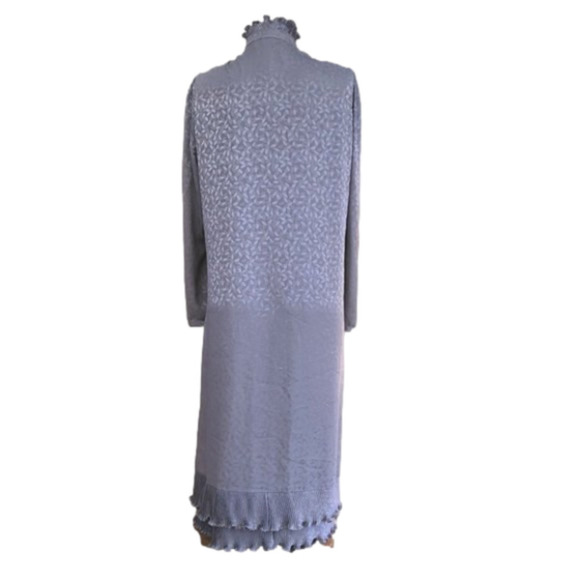 VTG 70s Iridescent Lavender Dress High Neck Ruffle Puff Sleeve Cottagecore M L - Picture 4 of 10